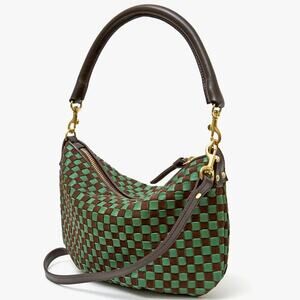 Clare V. Petit Moyen Deep Pine/Chocolate Woven Checker NWT